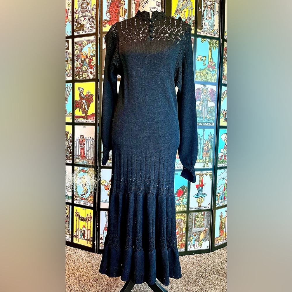 Vintage 1960’s long sleeved Black Crochet Dress